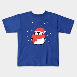 Christmas Penguin in red Santa hat and scarf. Kids T-Shirt